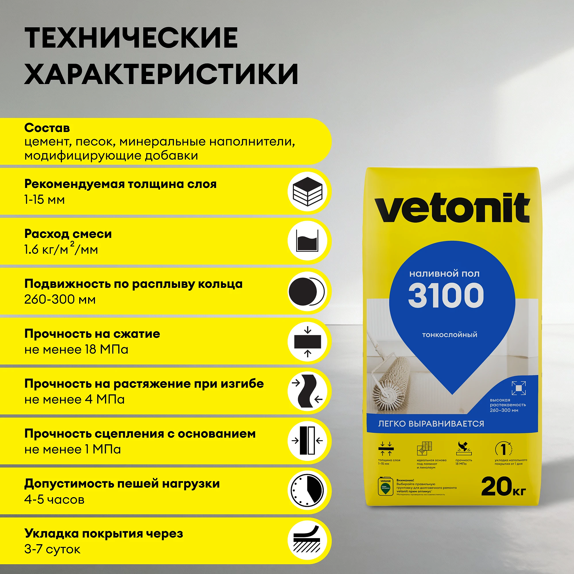 ВЕТОНИТ 3100 финишный наливной пол (20кг) - 6 — в интернет-магазине «Ремонт 3000»
