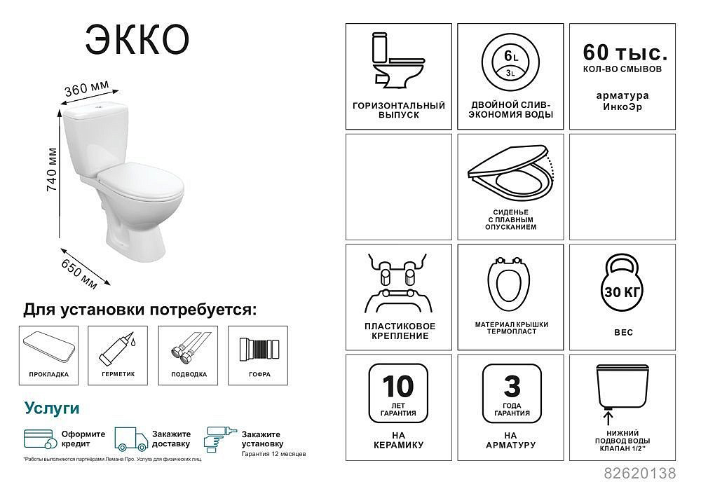 СЕНСИ Экко унитаз-компакт белый - 3 — в интернет-магазине «Ремонт 3000»