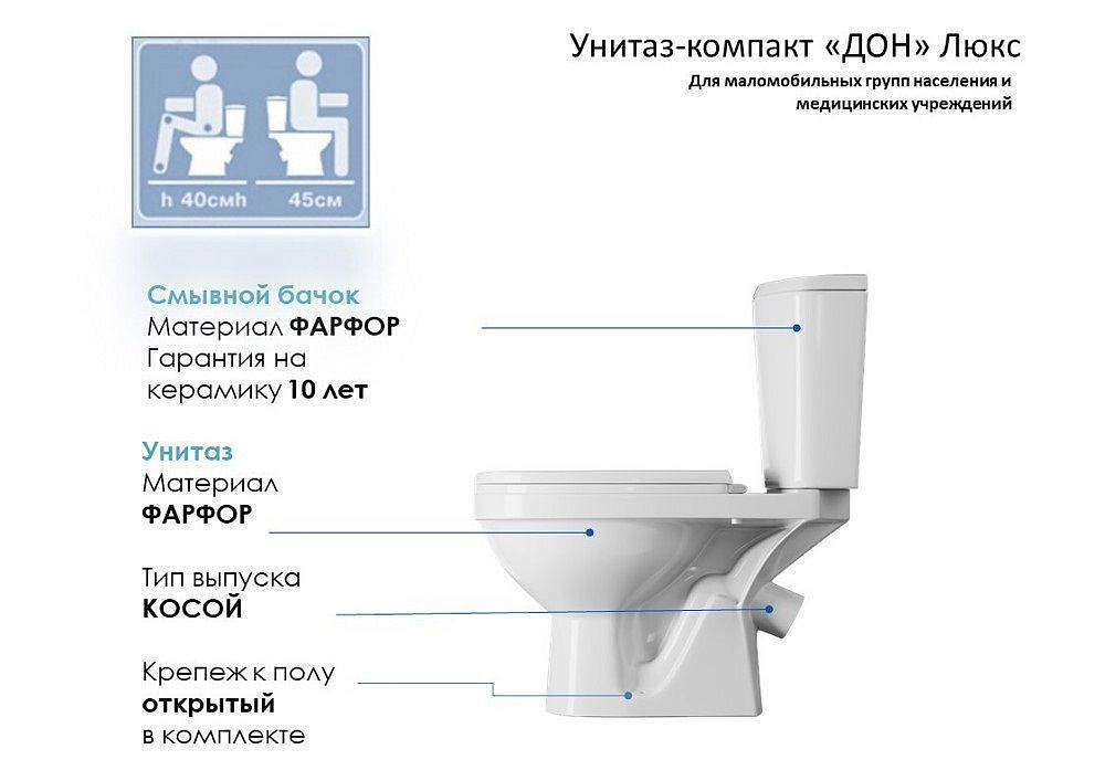 РОСА Дон Люкс унитаз-компакт белый - 2 — в интернет-магазине «Ремонт 3000»