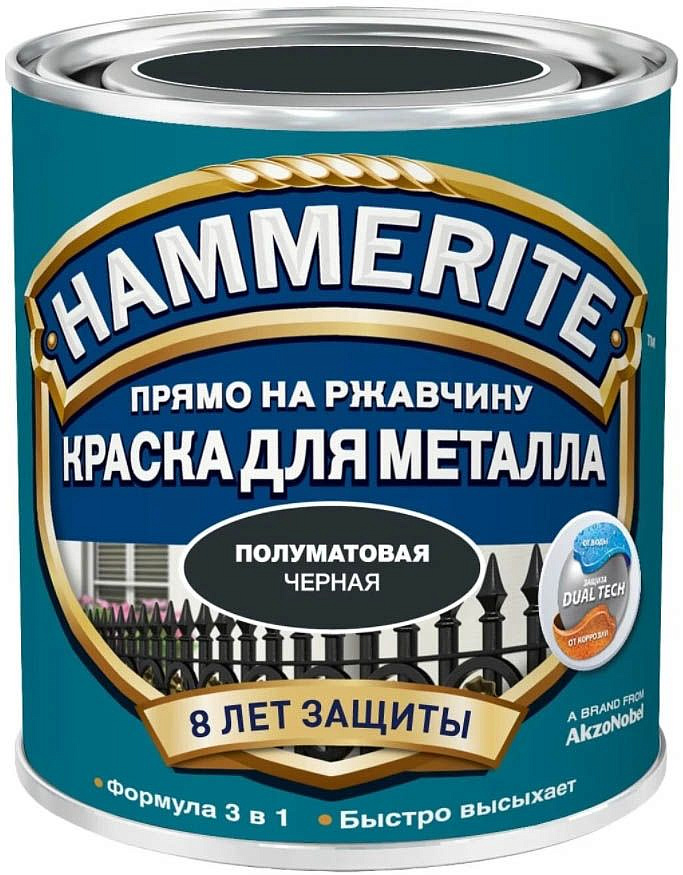 ХАММЕРАЙТ краска по ржавчине полуматовая черная (750мл) — в интернет-магазине «Ремонт 3000»