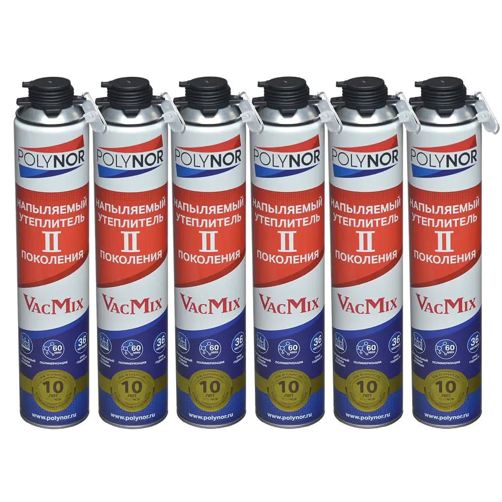 ПОЛИНОР VacMix комплект напыляемой пены утеплитель (6шт) (15м2) — в интернет-магазине «Ремонт 3000»