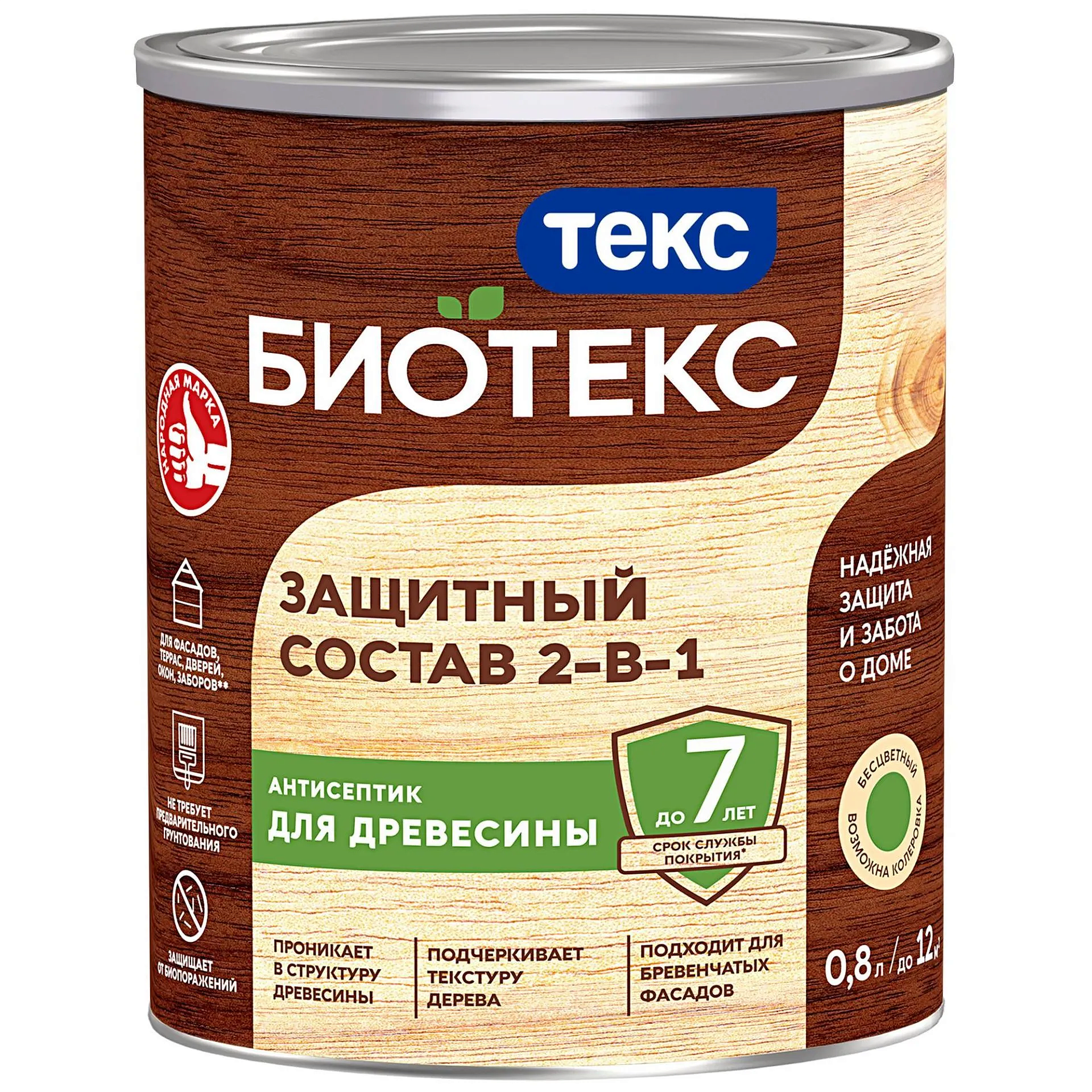 ТЕКС Биотекс антисептик декоративная пропитка по дереву бесцветный (0,8л) — в интернет-магазине «Ремонт 3000»