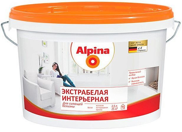 АЛЬПИНА Экстрабелая интерьерная краска (2,5л) — в интернет-магазине «Ремонт 3000»