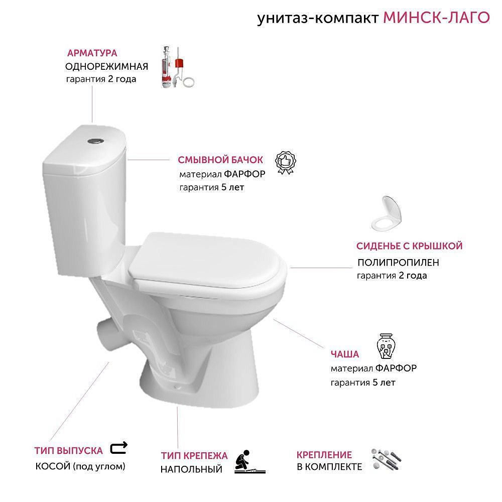КЕРАМИН Минск Лаго унитаз-компакт белый - 4 — в интернет-магазине «Ремонт 3000»