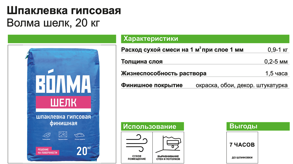 ВОЛМА Шелк шпатлевка гипсовая финишная (20кг) - 1 — в интернет-магазине «Ремонт 3000»