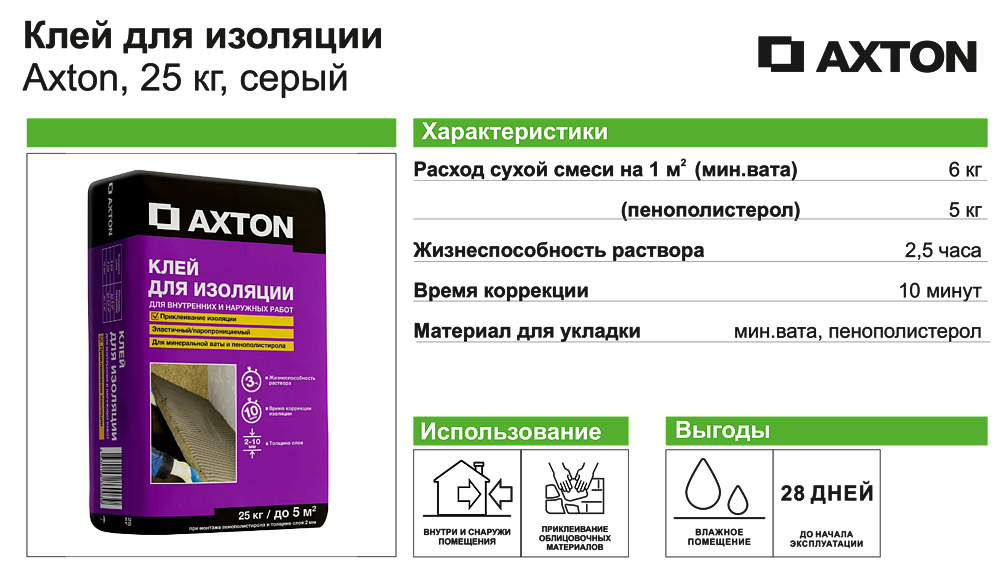 АКСТОН клей для теплоизоляции эластичный (25кг) - 2 — в интернет-магазине «Ремонт 3000»