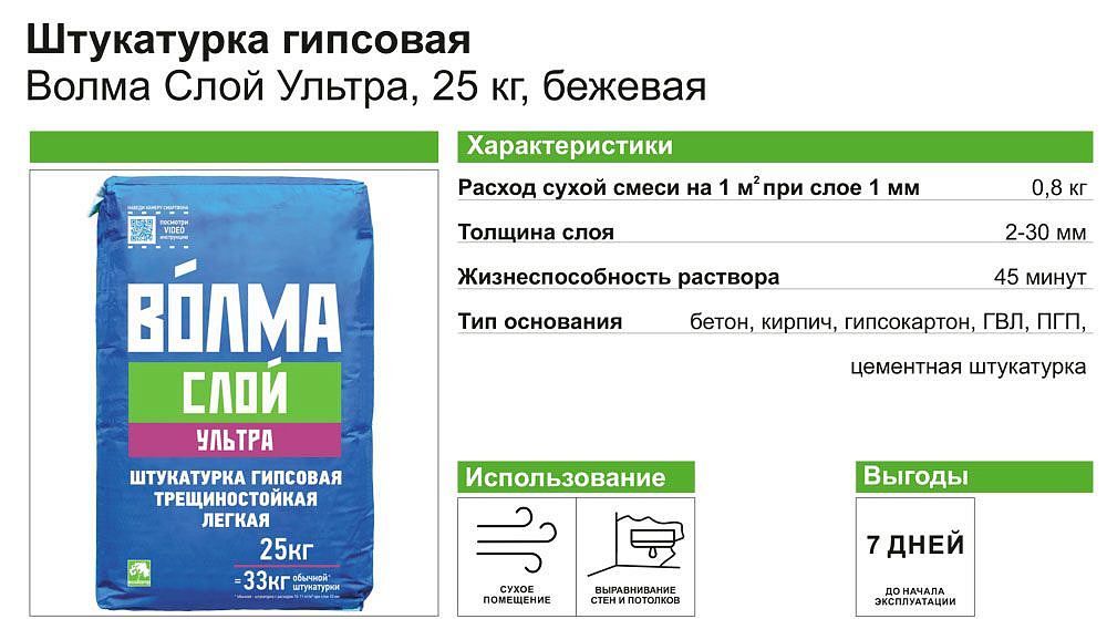 ВОЛМА Слой Ультра штукатурка гипсовая (25кг) - 1 — в интернет-магазине «Ремонт 3000»