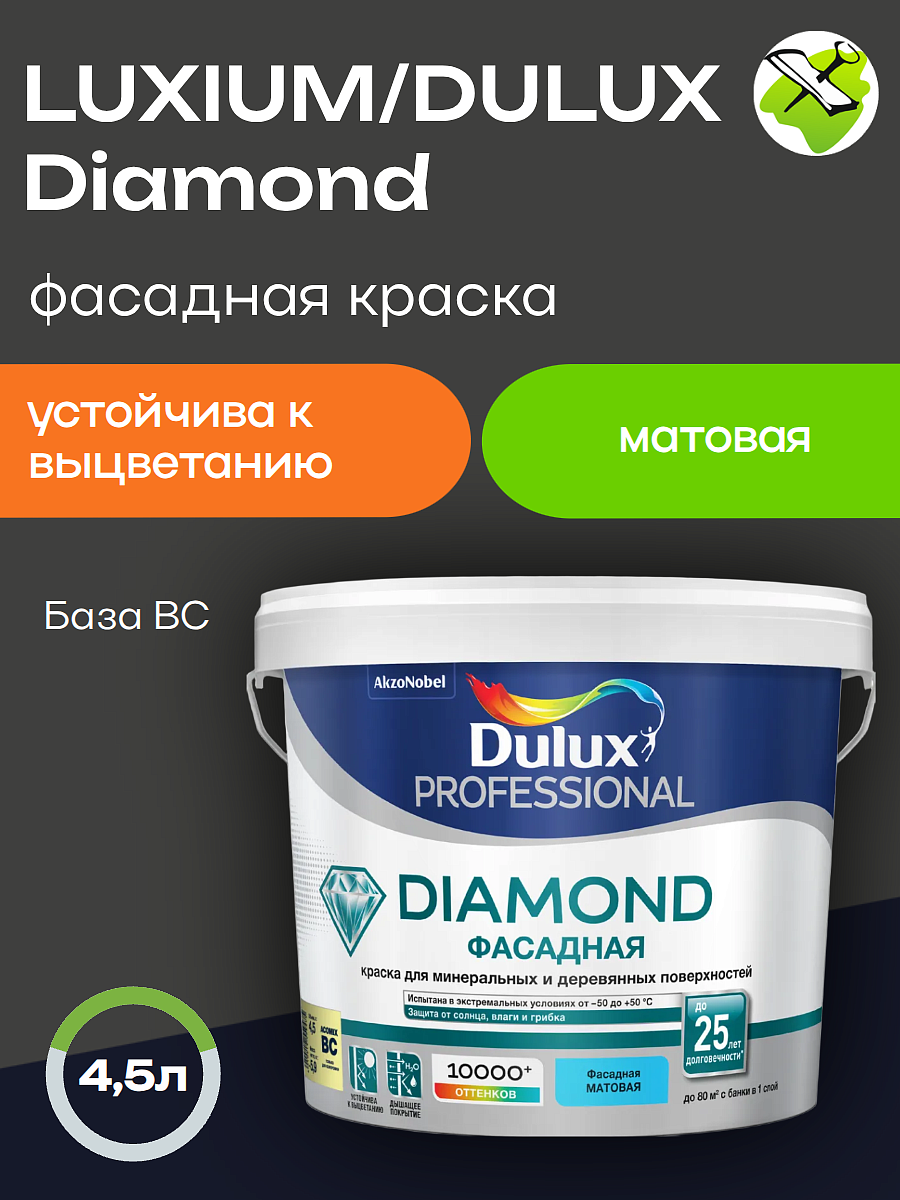 ЛЮКСИУМ (ДЮЛАКС) Даймонд фасадная краска база BC (4,5 л) прозрачная — в интернет-магазине «Ремонт 3000»