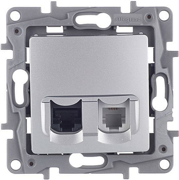 ЛЕГРАНД Этика 672452 розетка телефонная RJ-11 + компьютерная RJ-45 одинарная алюминий — в интернет-магазине «Ремонт 3000»