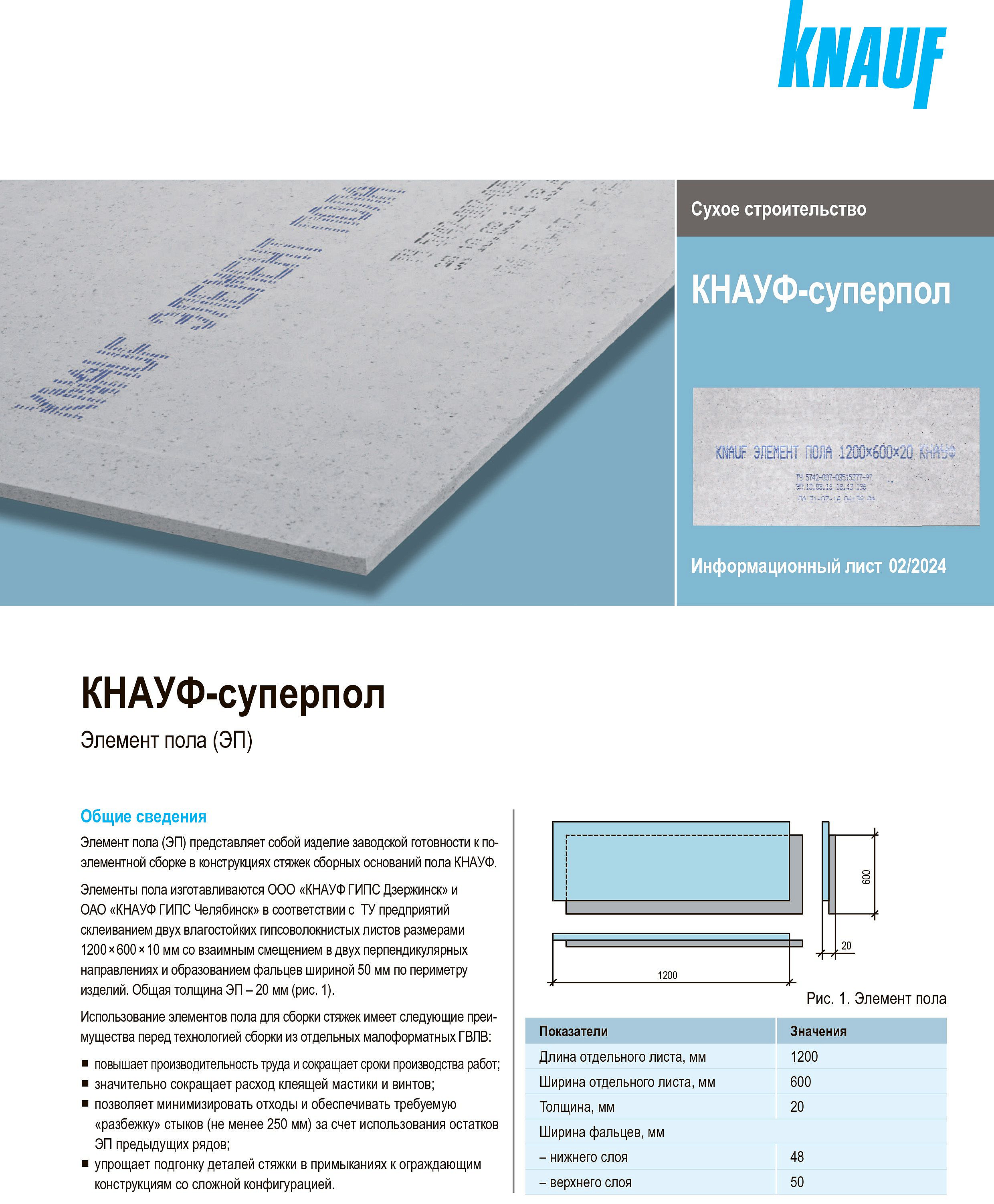 КНАУФ суперпол ГВЛ 1200х600х20мм влагостойкий (0,72м2) - 5 — в интернет-магазине «Ремонт 3000»