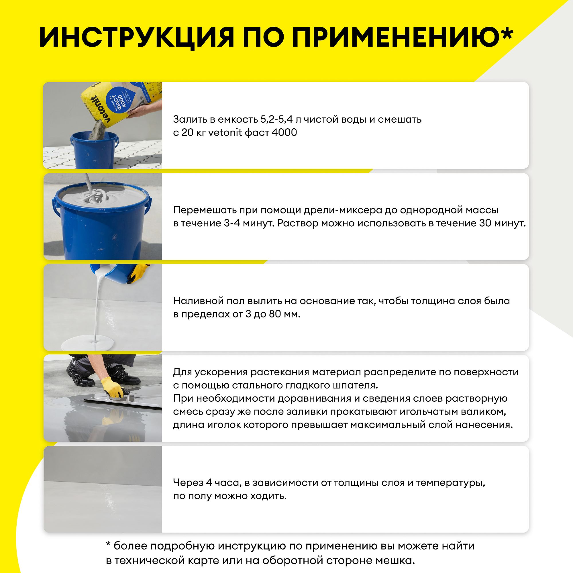 ВЕТОНИТ Фаст 4000 универсальный наливной пол (20кг) - 9 — в интернет-магазине «Ремонт 3000»
