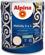 АЛЬПИНА Эмаль алкидно-уретановая по ржавчине 3 в 1 1015 слоновая кость (2,5л) — в интернет-магазине «Ремонт 3000»