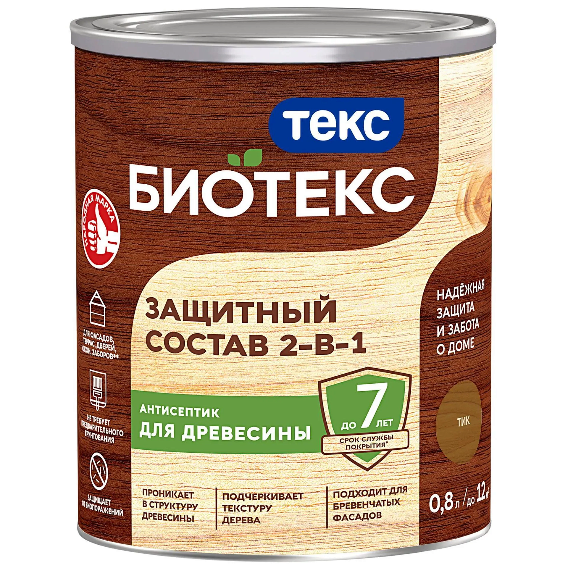 ТЕКС Биотекс антисептик декоративная пропитка по дереву тик (0,8л) — в интернет-магазине «Ремонт 3000»