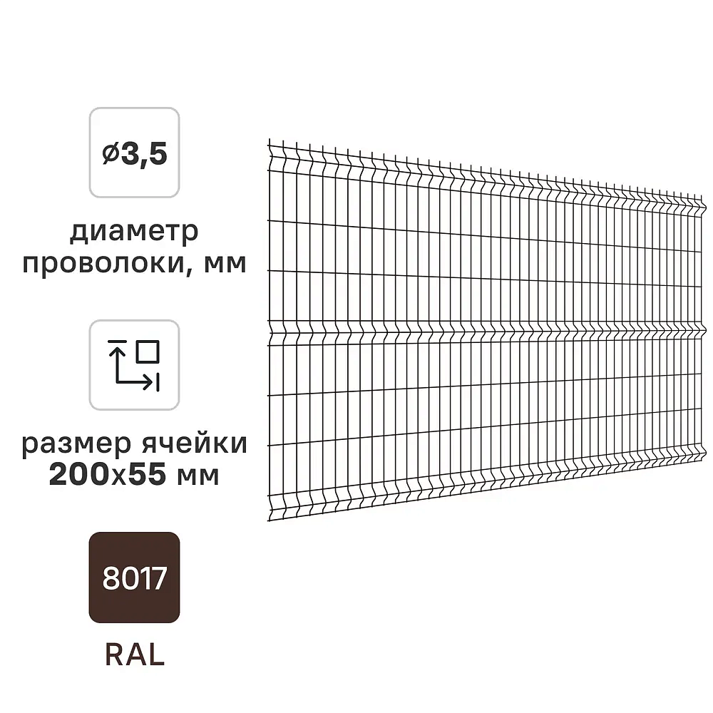 ГРАНД ЛАЙН 3D панель для забора (2.5x1.53м) оцинкованная коричневая - 1 — в интернет-магазине «Ремонт 3000»