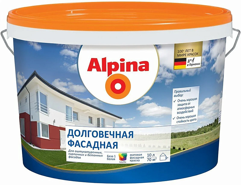 АЛЬПИНА Долговечная фасадная база 1 белая краска (10л) — в интернет-магазине «Ремонт 3000»