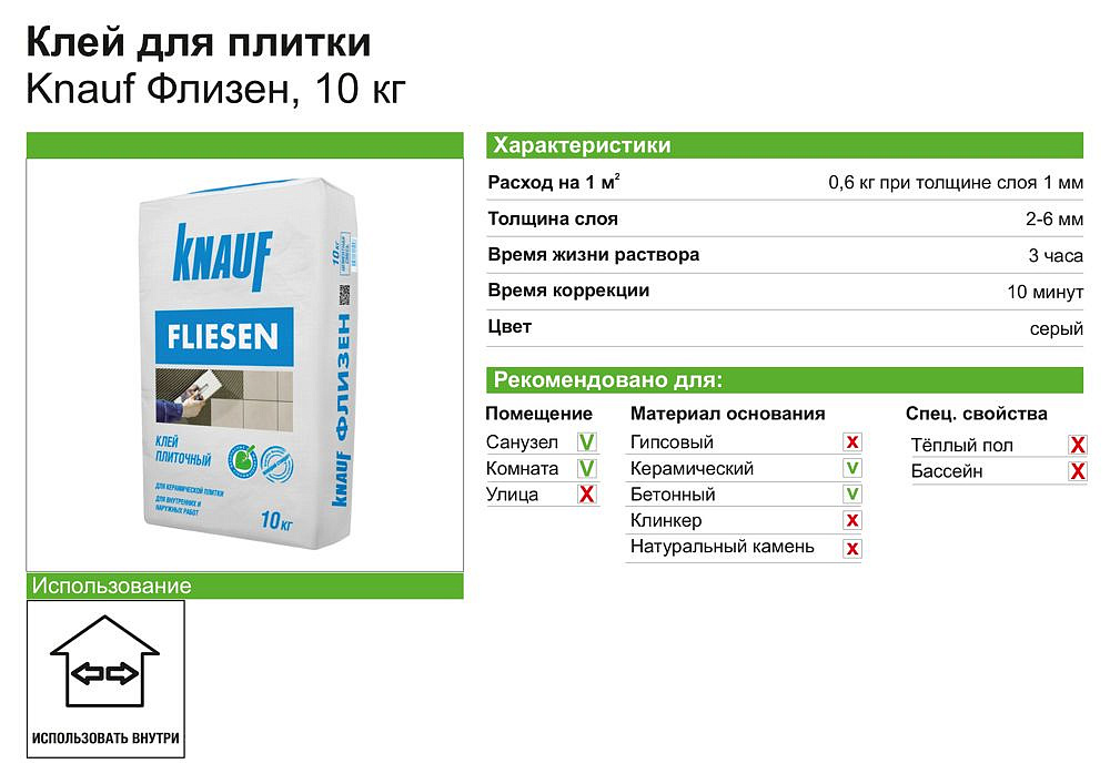 КНАУФ Флизен клей плиточный (10кг) - 2 — в интернет-магазине «Ремонт 3000»