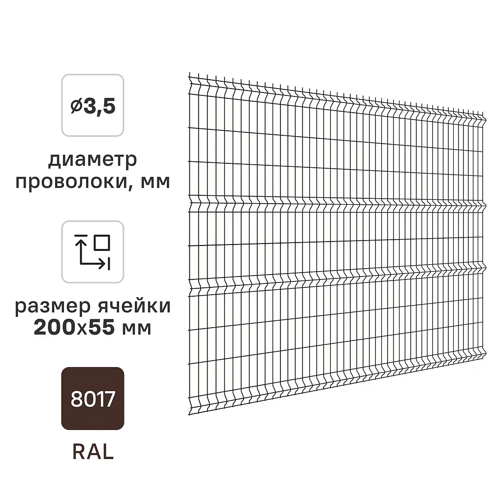 ГРАНД ЛАЙН 3D панель для забора (2.5x2.03м) оцинкованная коричневая - 1 — в интернет-магазине «Ремонт 3000»