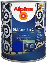 АЛЬПИНА Эмаль алкидно-уретановая по ржавчине 3 в 1 5005 синий (0,75л) — в интернет-магазине «Ремонт 3000»