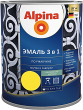АЛЬПИНА Эмаль алкидно-уретановая по ржавчине 3 в 1 1021 желтый (0,75л) — в интернет-магазине «Ремонт 3000»